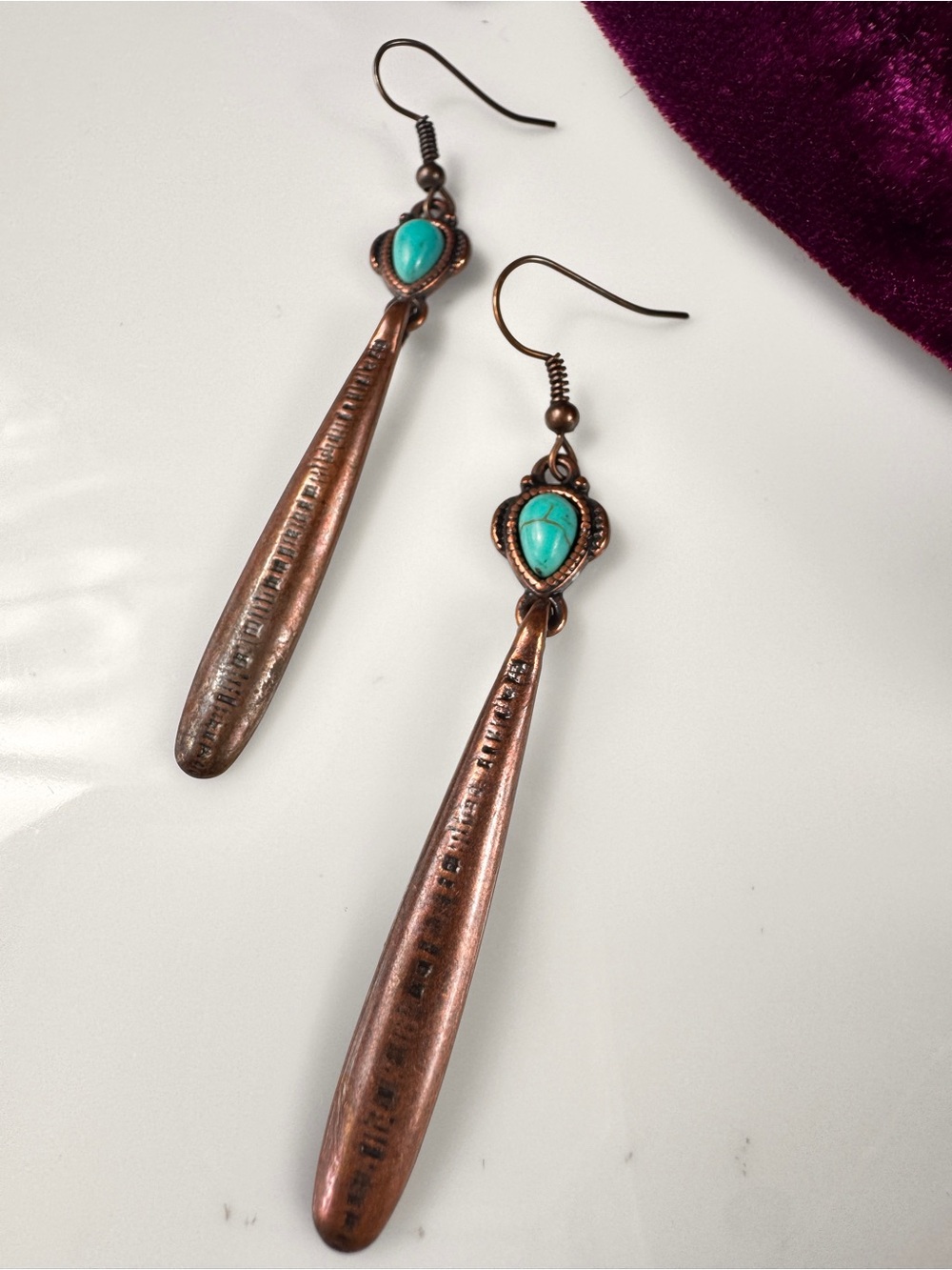 Turquoise Teardrop Copper Dangle Earrings